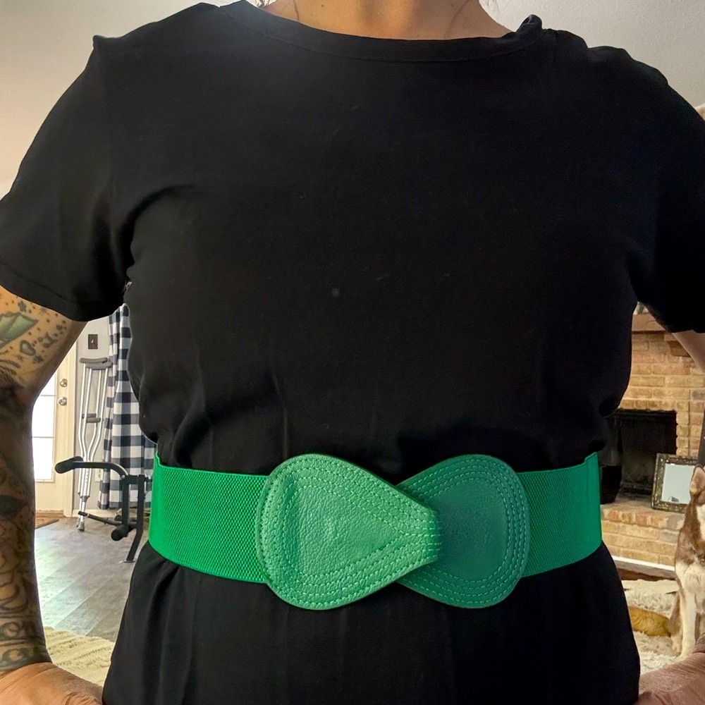 Vintage Green Wide Elastic Belt 80’s 50’s